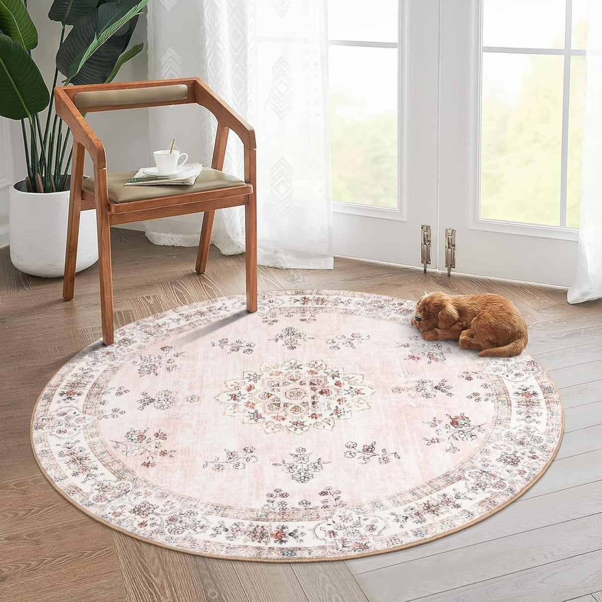 Alfombra redonda lavable a máquina de 4 pies suave floral