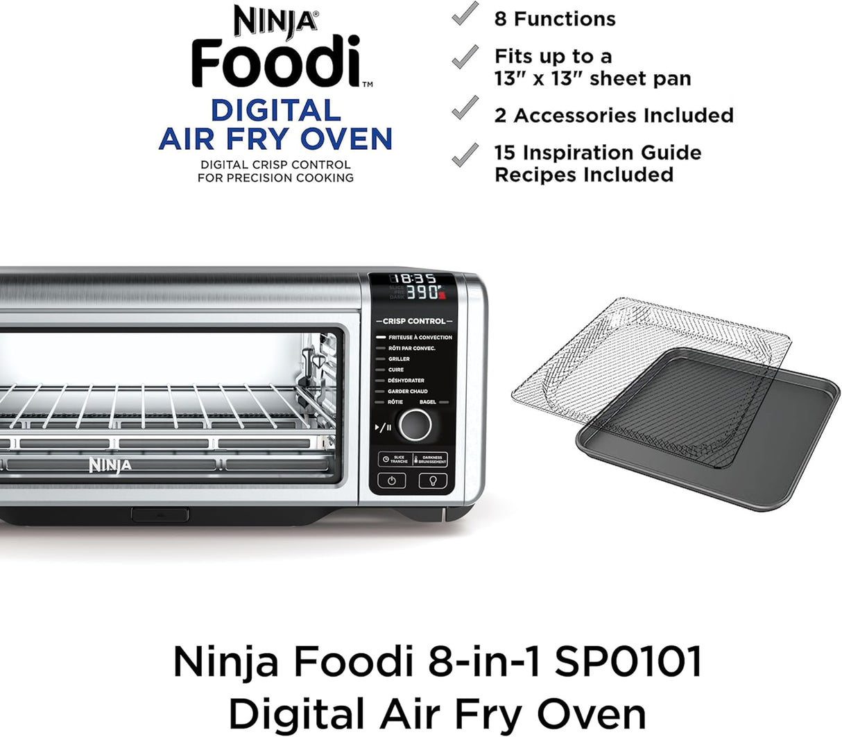 Horno de Aire Ninja SP101, 8 en 1, Capacidad Plegable