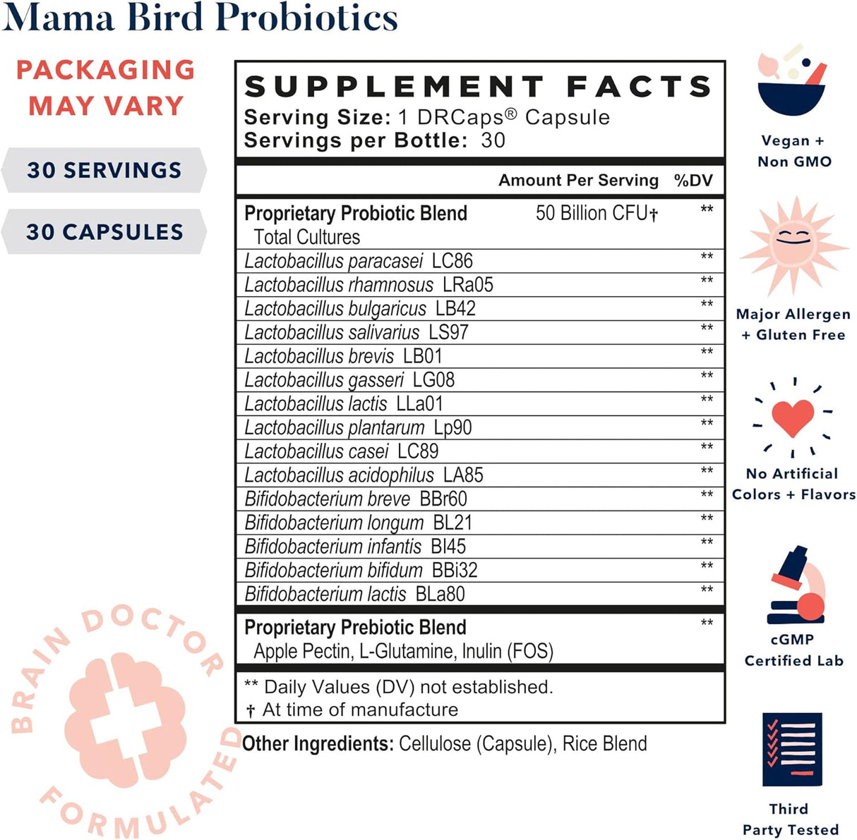 Suplemento Probióticos Mama Bird, 50 mil millones de CFU  15