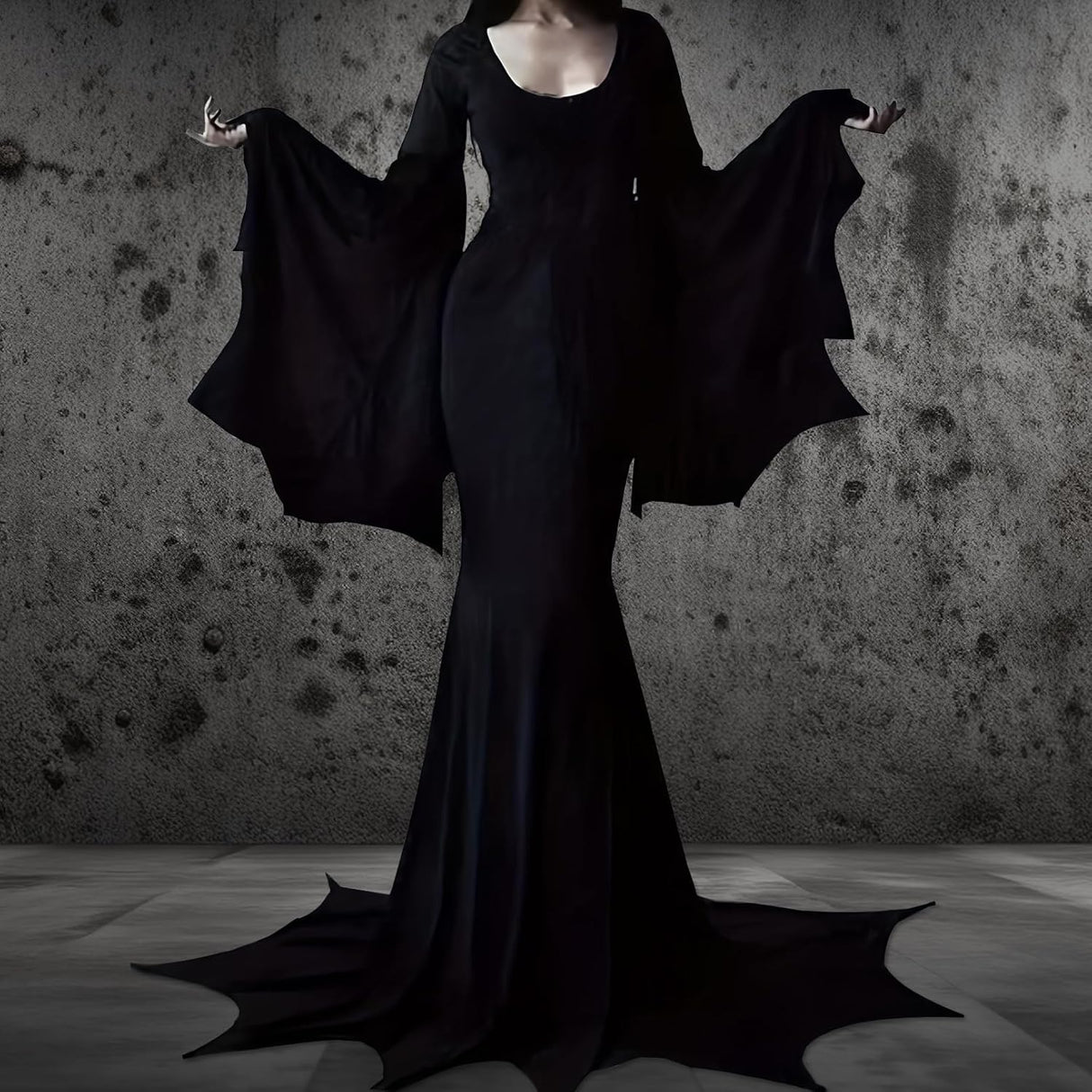 Disfraz Morticia YOGFIT con mangas de murciélago para Halloween