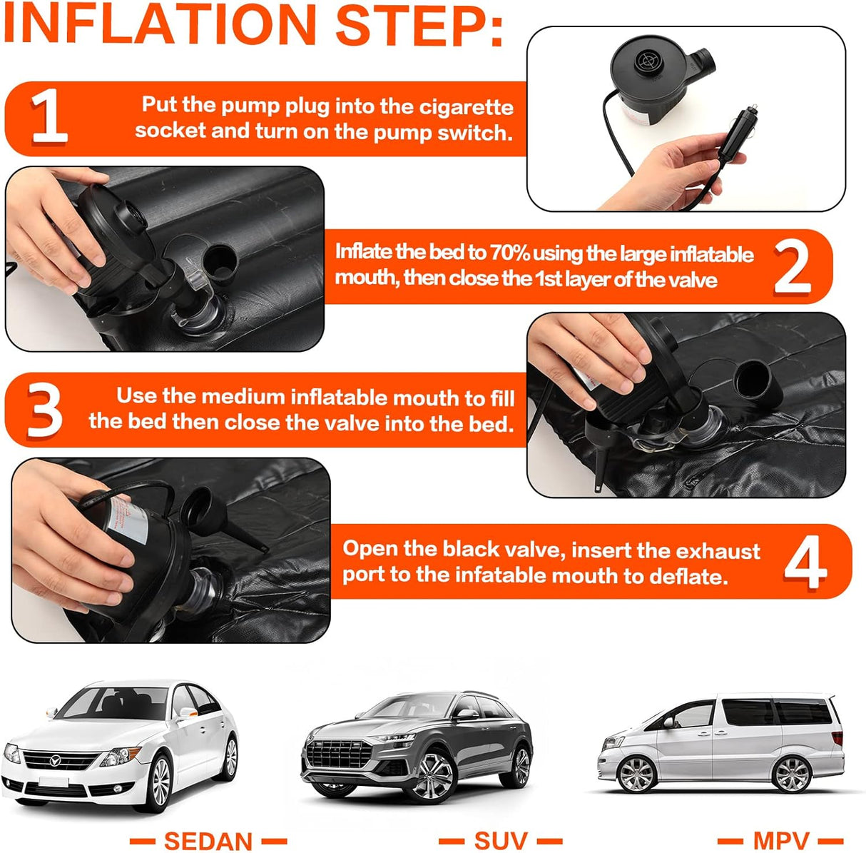 Colchón inflable de aire para coche, cortina divisora de coche, sombra para asiento trasero, cama, colchón de coche, camping, ventana de coche, con bomba de aire, 2 almohadas de aire, almohada de viaje, tapones para los oídos para SUV, RV, camión