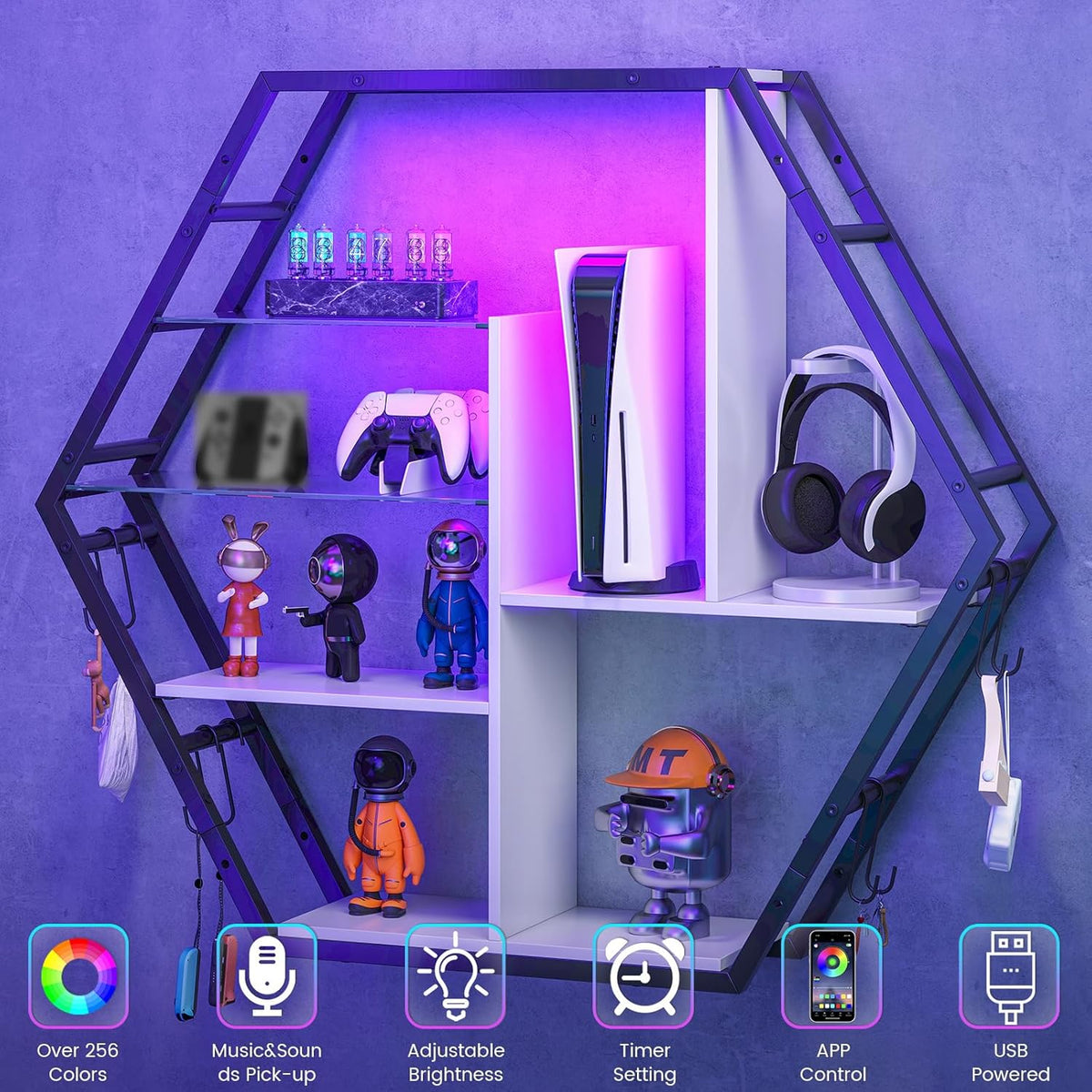 Estantes Flotantes con Luz, Almacenaje, Gran Capacidad, Modelo: LED