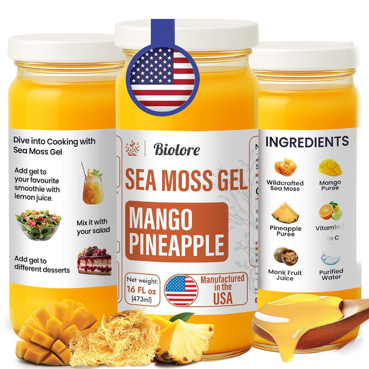 Gel de Musgo de Mar Biolore - Mango-Piña, 16oz, Vegano, USA
