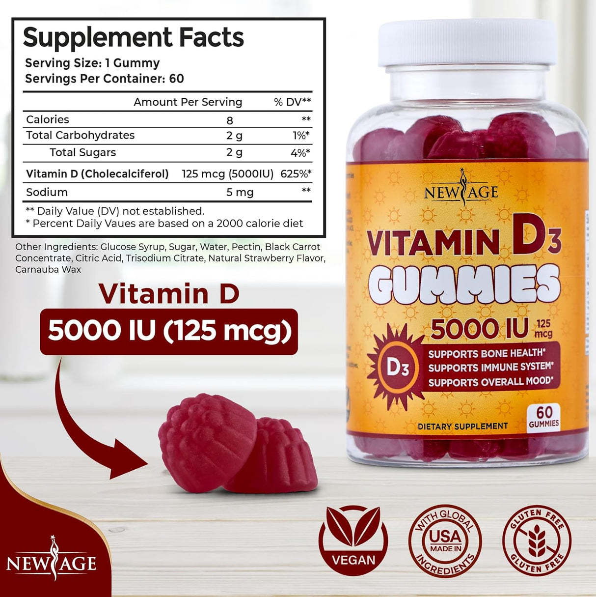 Vitamina D3 125 mcg Salud Ósea Sin Gelatina