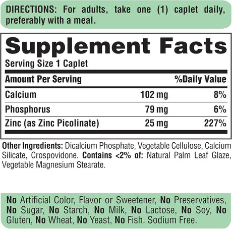 Suplementos Picolinato de zinc 25 Mg sistema inmunológico