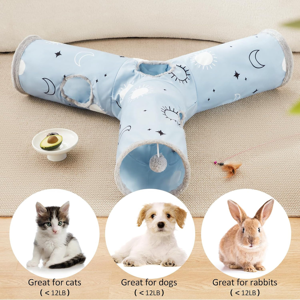 Túnel para Gatos Love's Cabin 3 Vías con Juguetes y Agujeros