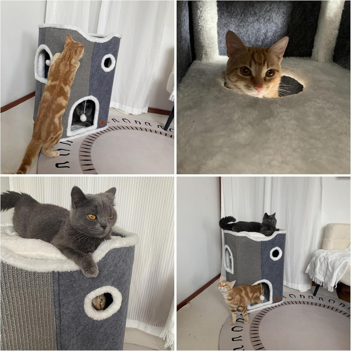 Casa de gato de 3 niveles, moderno, con rascador y cueva