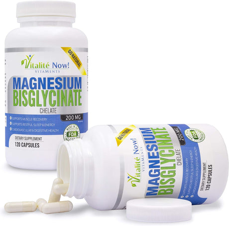 Magnesium Bisglycinato 200mg Chelado, Sin Laxantes, GMO