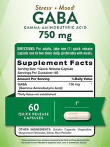 Suplemento Natures Truth GABA 750 mg  ácido  aminobutírico