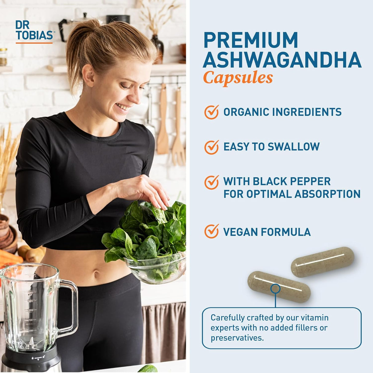 Cápsulas de Ashwagandha 1300mg Dr. Tobias, 60 Veganas