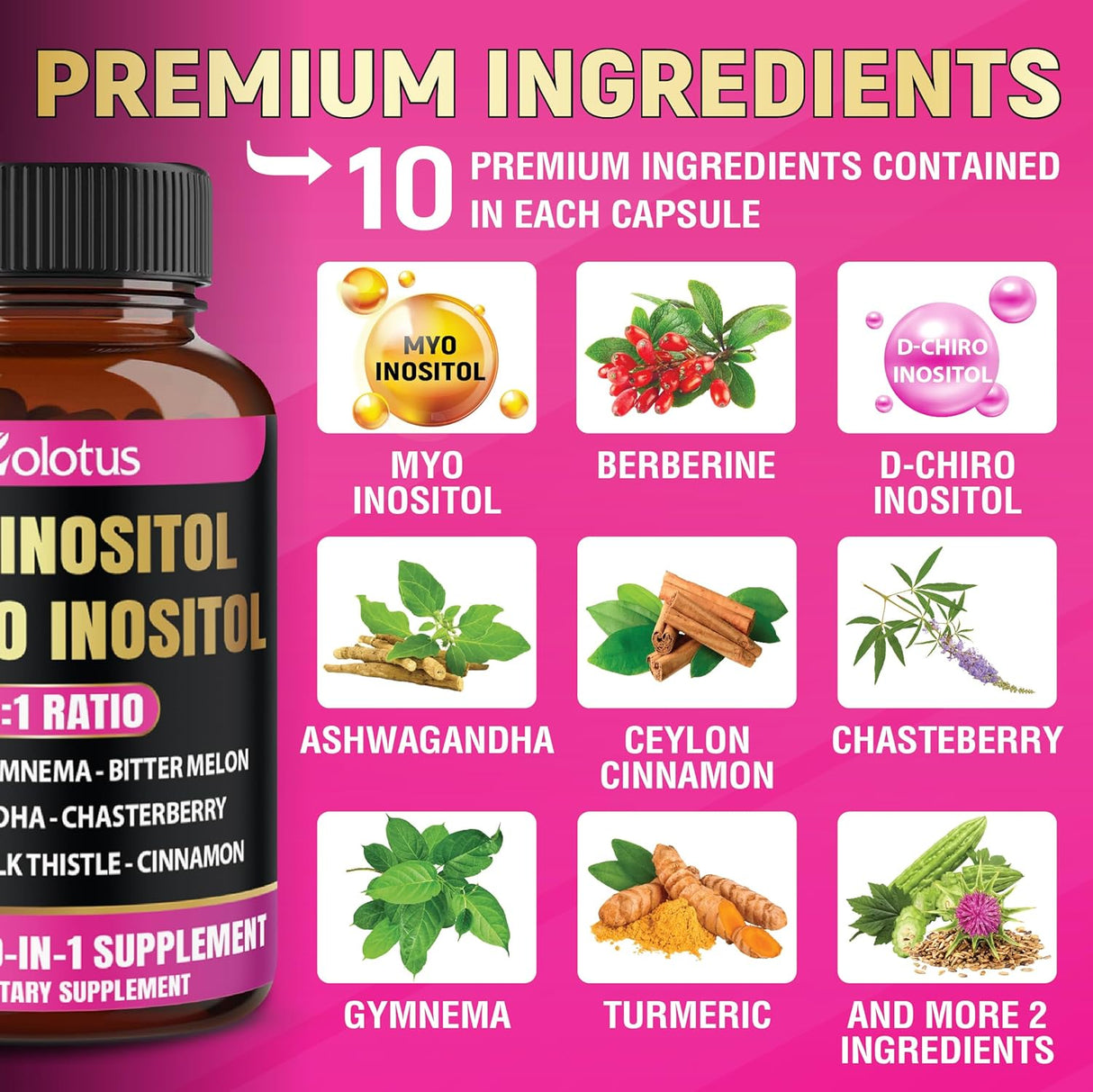 Zolotus Inositol 40:1 con Mezcla de Hierbas - 90 Cápsulas