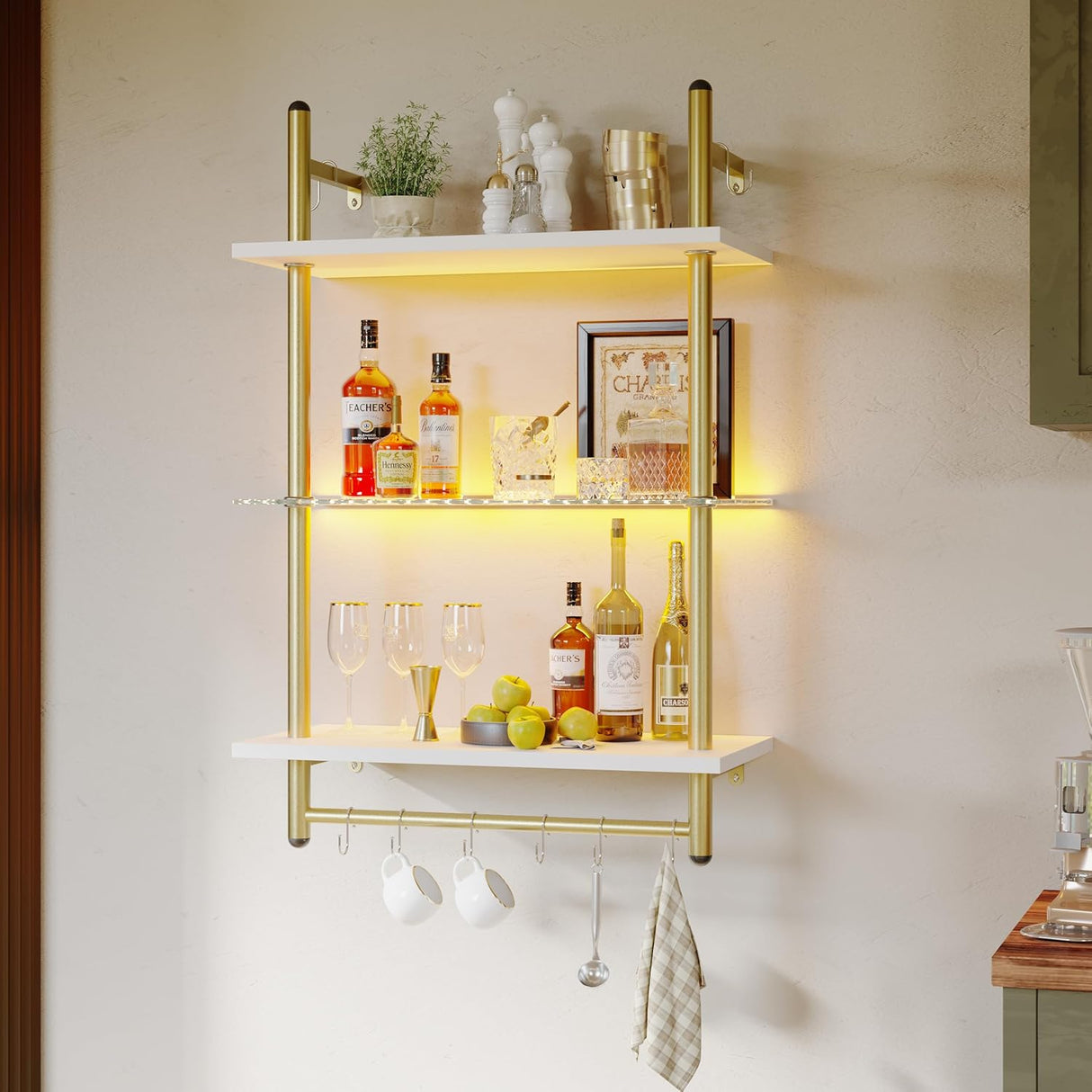 Estanterías flotantes Bestier 24” con luces LED y ganchos
