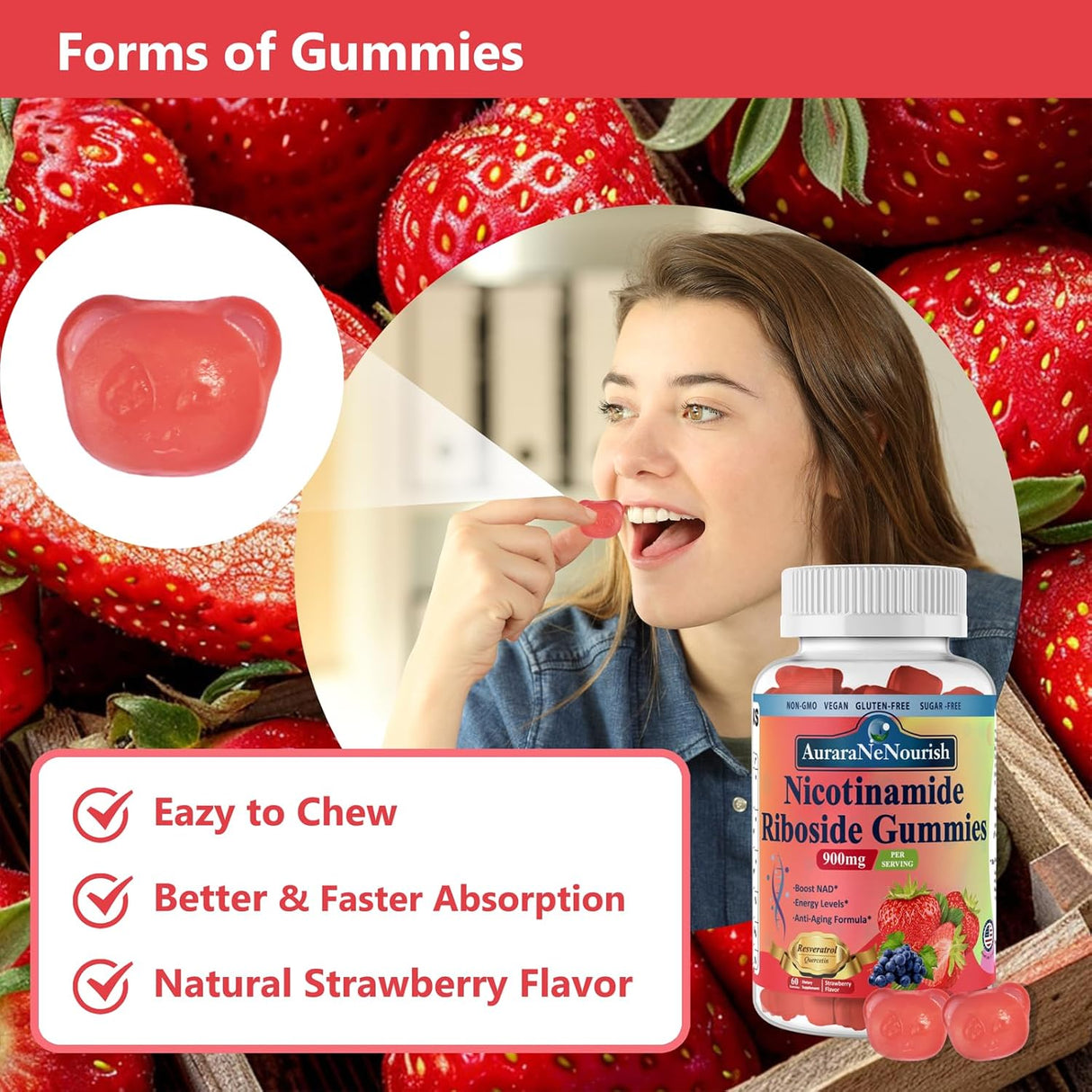 Gomitas NAD Sin Azúcar, Suplemento Antienvejecimiento 900mg