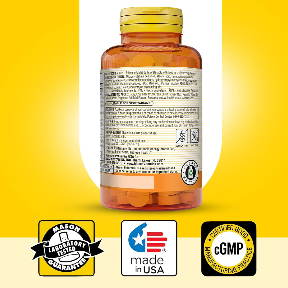 Vitaminas Mini Multi diarias MASON NATURAL con Hierro, 3-Pack