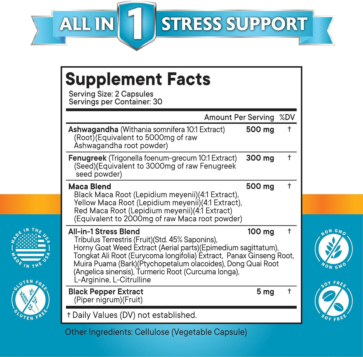 Suplemento de Ashwagandha Maca y Fenogreco con Ginseng