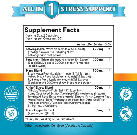 Suplemento de Ashwagandha Maca y Fenogreco con Ginseng