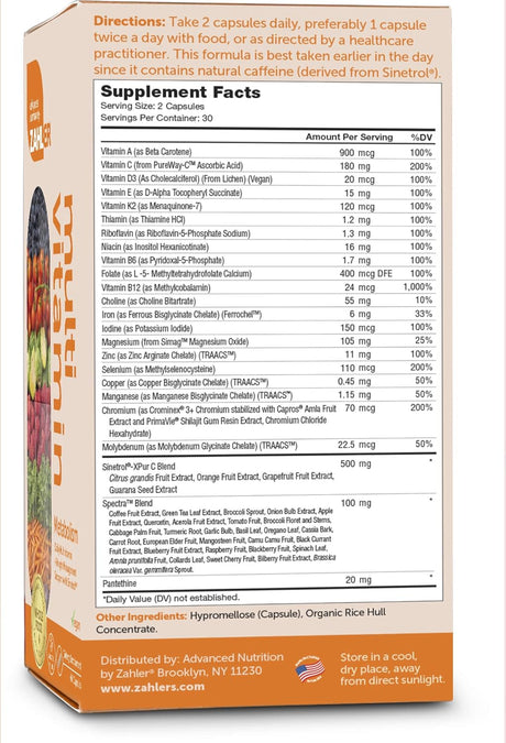 Multivitamínico Zahler, Metabolismo y Control de Peso, 60 Caps