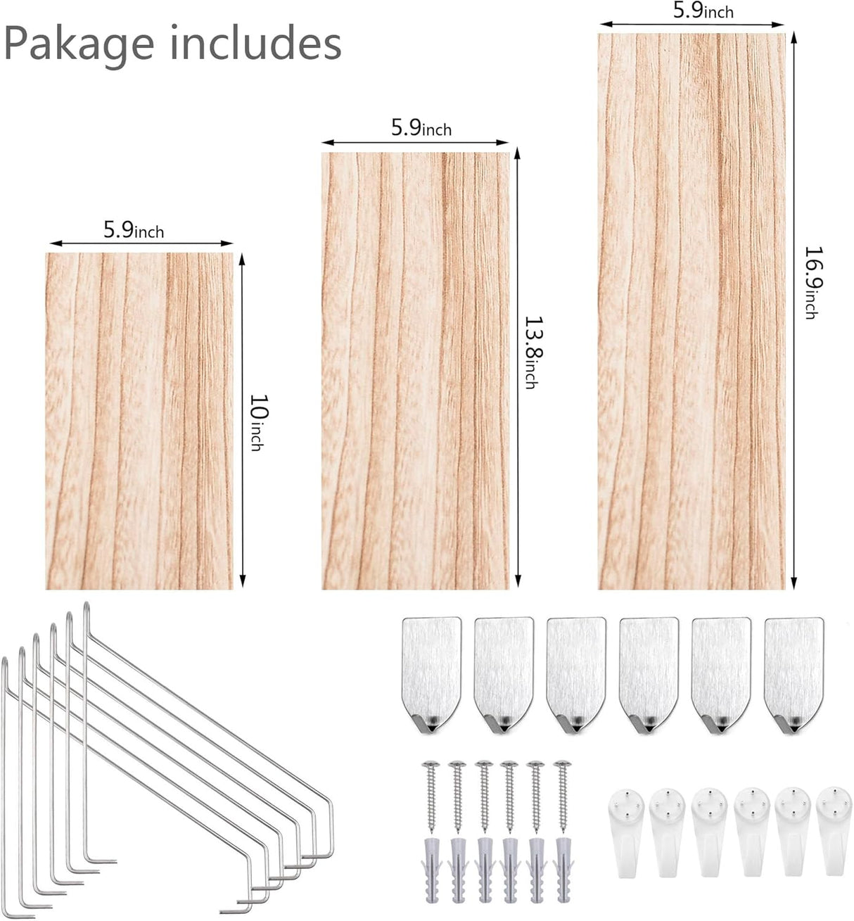 Estanterías Flotantes de Madera MITIME, Set de 3, Sin Taladro