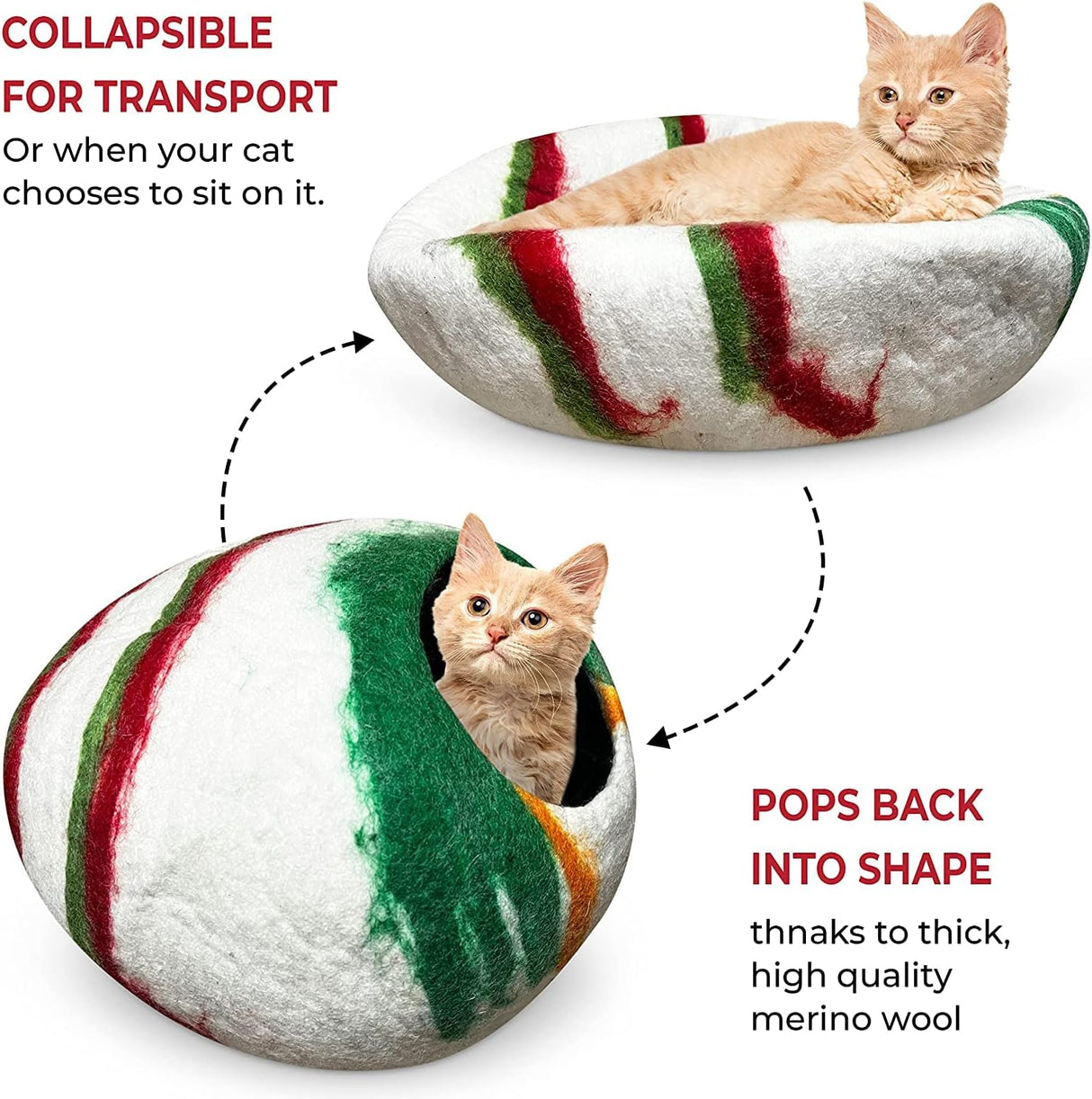 Cueva para Gatos Woolygon - 100% Lana Merino, Diseño Plegable