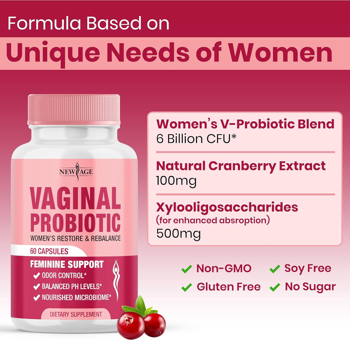 Probióticos vaginales con prebióticos y arándano - 120 cápsulas