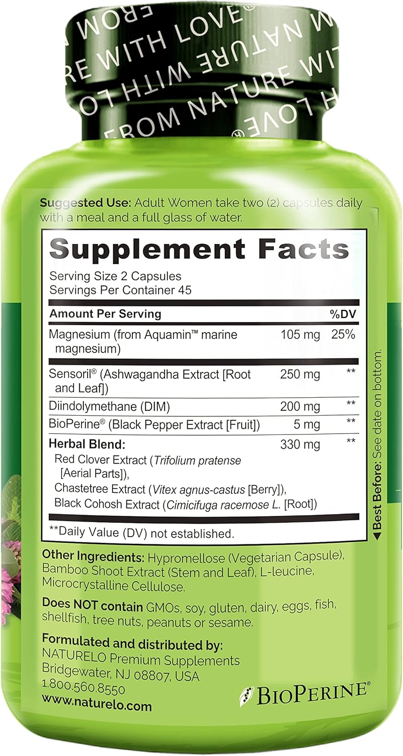 Suplemento para menopausia NATURELO con hierbas, 90 cápsulas