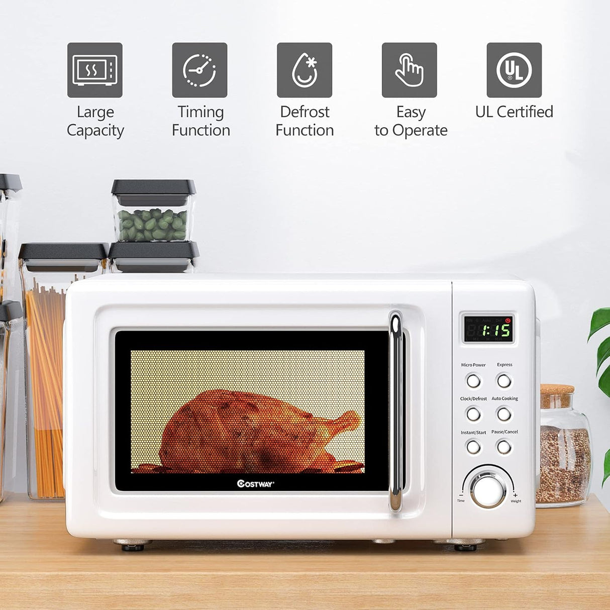 Microondas Retro COSTWAY 0.7 Cu.ft, 700W, 5 Potencias, LED