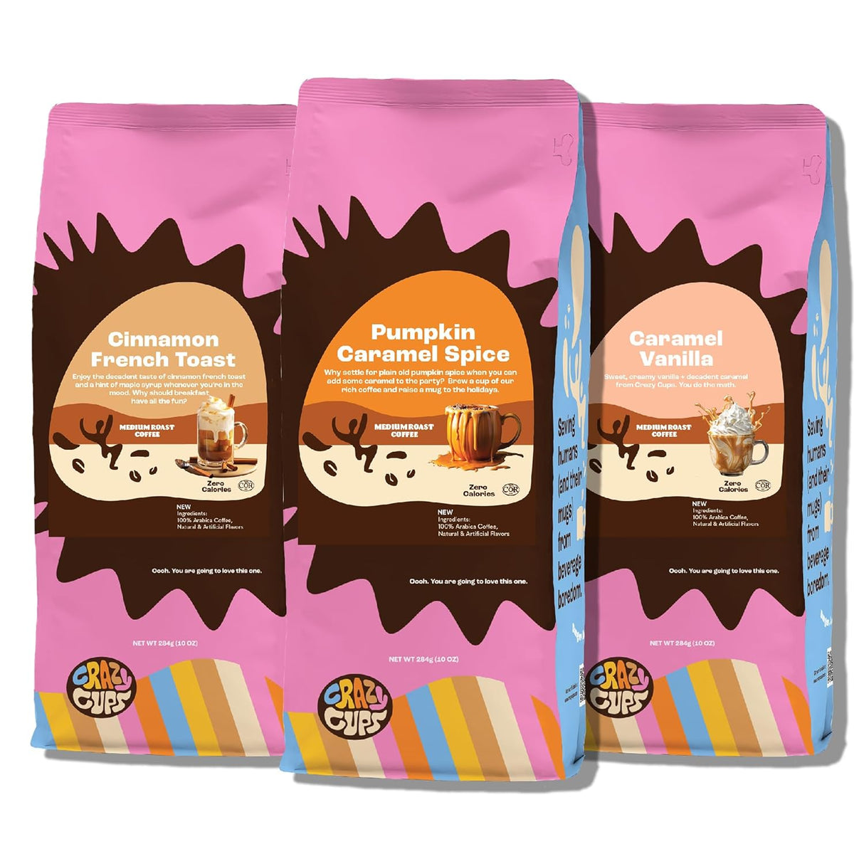 Café Molido Saborizado Crazy Cups, Pack Variedad 3, 10 oz