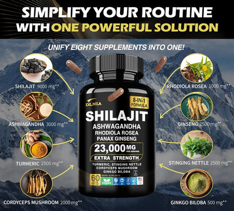 Suplemento Orgánico Shilajit 9000MG con Adaptógenos 8 en 1