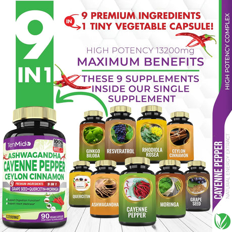 Cápsulas Suplemento Pimienta Cayena 13200mg, Salud Cardiovascular