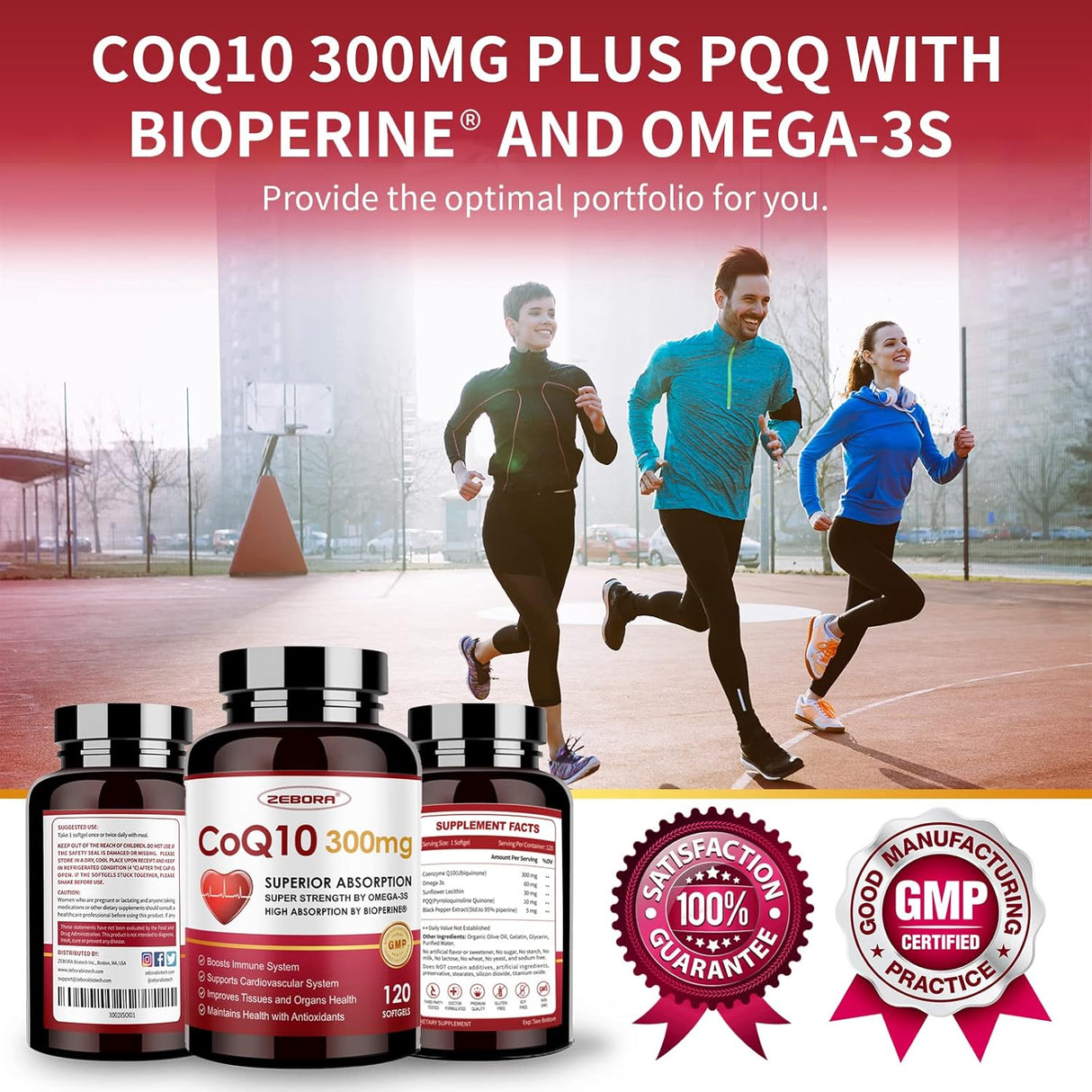 Suplemento CoQ10 300mg ZEBORA, Antioxidante y Energía, 120 cápsulas