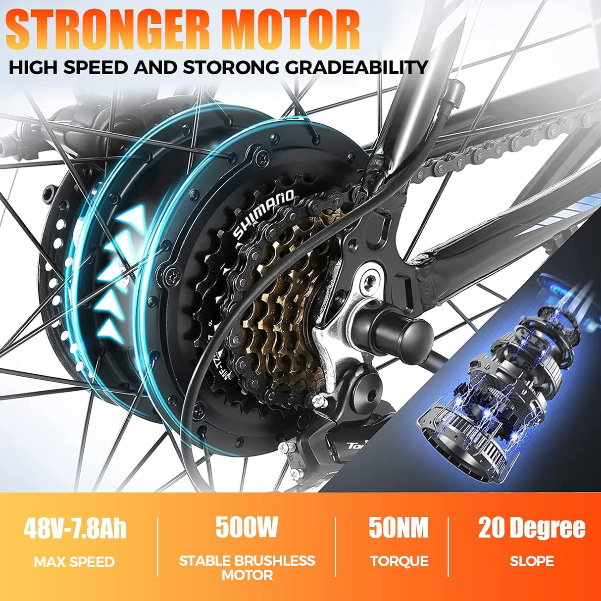 Bicicleta eléctrica ANCCHER 750W, 55 millas, 21 velocidades