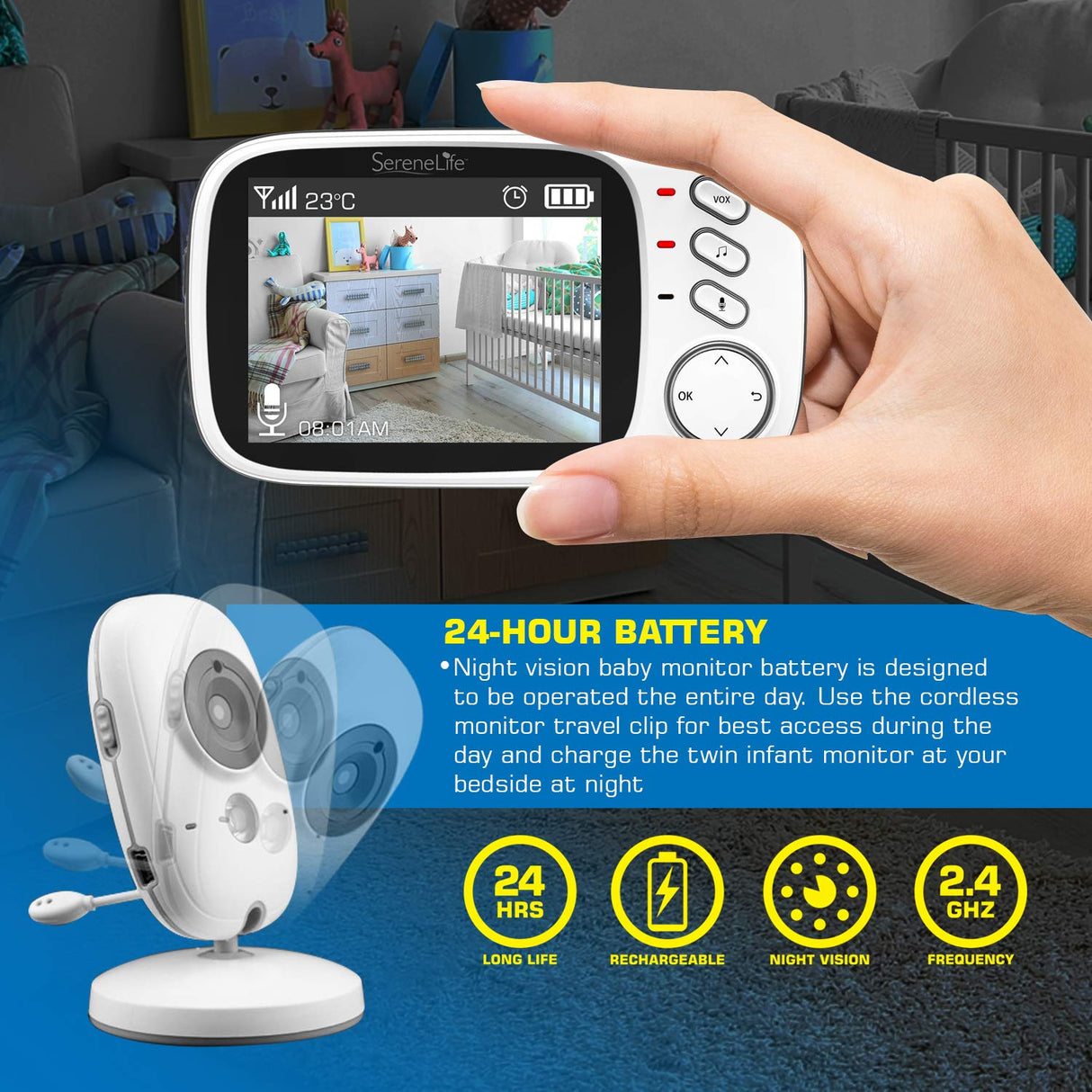 Monitor para bebe Con Visión nocturna SERENELIFE SLBCAM20