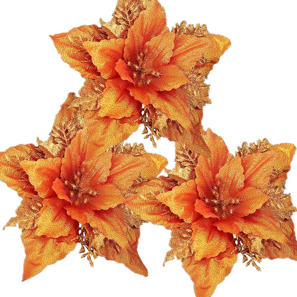 12 Pcs Flores Poinsettia Artificiales para Decoración Navideña