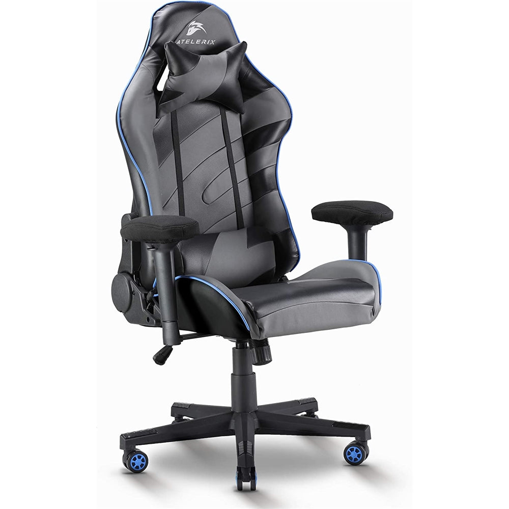 Silla de juego de piel sintética giratoria ajustable