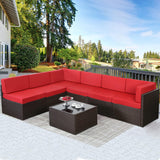 U-MAX Juego de sillas seccionales para exteriores con cojines y mesa auxiliar, sofá de mimbre de ratán PE para patio, 7 piezas