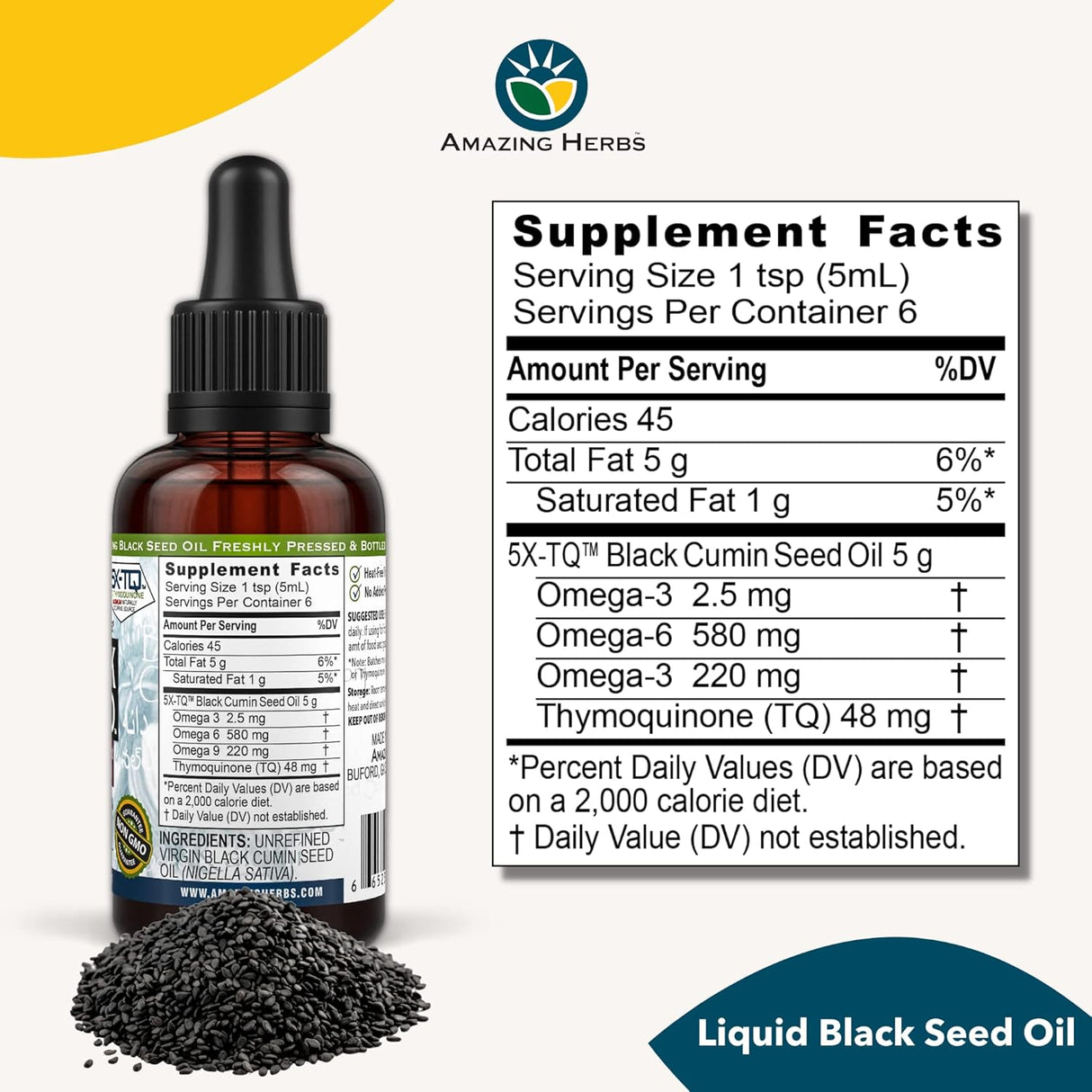 Aceite de Semilla Negra Amazing Herbs - Salud Digestiva 1 Fl Oz