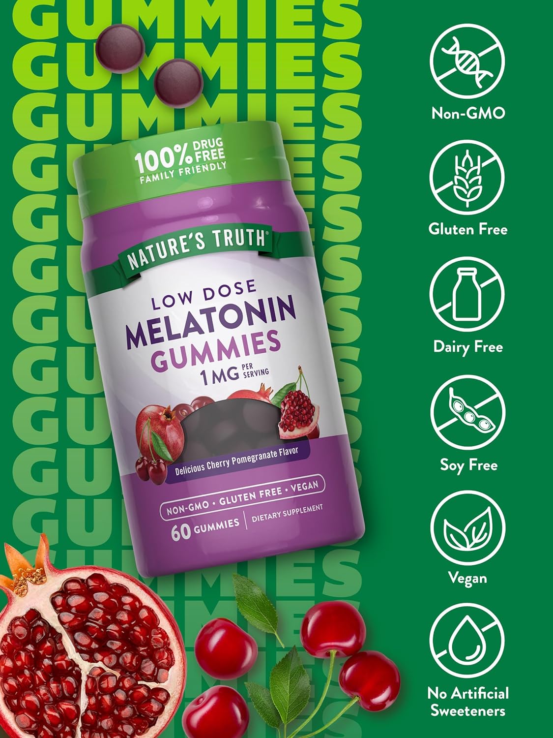Suplemento Gomitas de mela | 1 mg  60 unidades Sabor  cereza