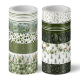 Whaline 12 rollos de cinta Washi de bosque de Navidad, acuarela, bosque, vegetación, plantas, árboles verdes, cinta adhesiva decorativa para Navidad, álbumes de recortes, diario, calendario, manualidades, envoltura de regalos