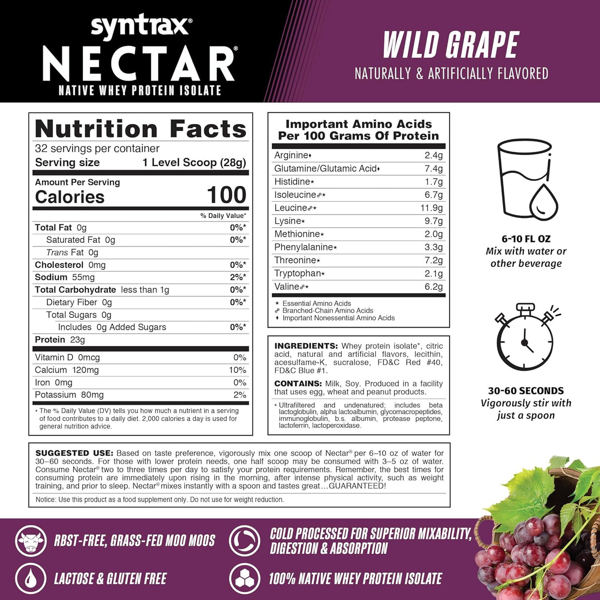 Syntrax Nectar Proteína de Suero 100% Grape 2 lbs