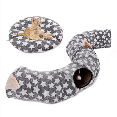 Cama de túnel para gatos con cojín de felpa lavable