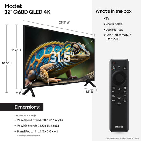 Televisor QLED 4K 32 Samsung con HDR, Smart TV, QN32Q60D