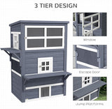 Casa para Gatos 3 Niveles PawHut, Refugio Exterior con Techo