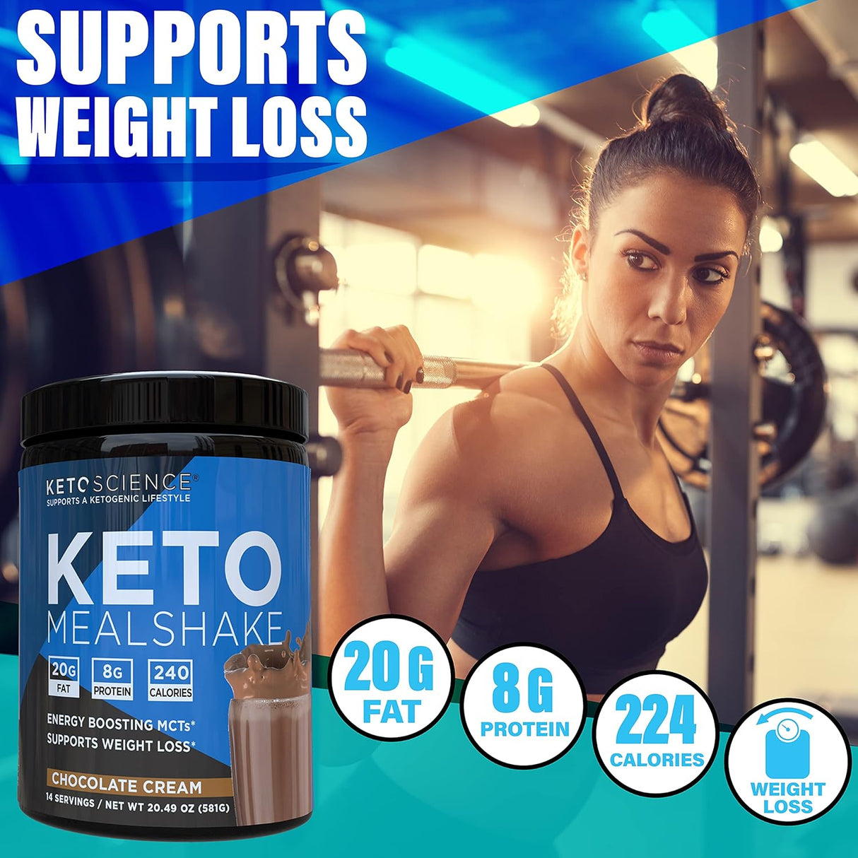 Suplemento Keto Science de chocolate para batido de comida