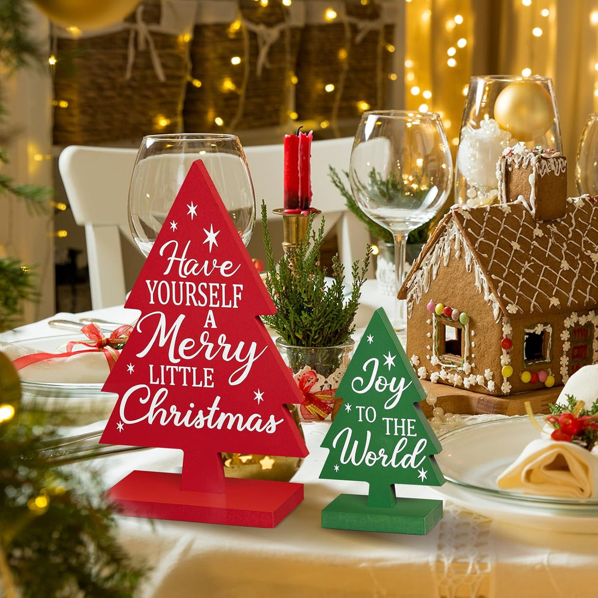 3 Pcs Árboles de Navidad de Madera, Decoración Rustica