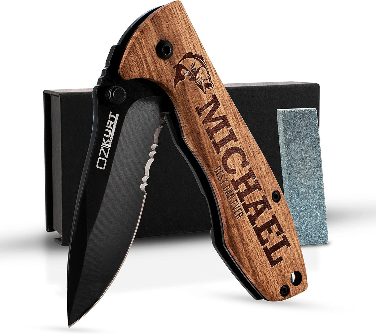 Cchillo de bolsillo de madera de roble grabado personalizado