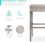 Best Choice Products Juego de mesa de mimbre de 5 piezas para patio, piscina, patio trasero con abridor de botellas integrado, estante de almacenamiento oculto, mesa de metal, 4 taburetes, color gris