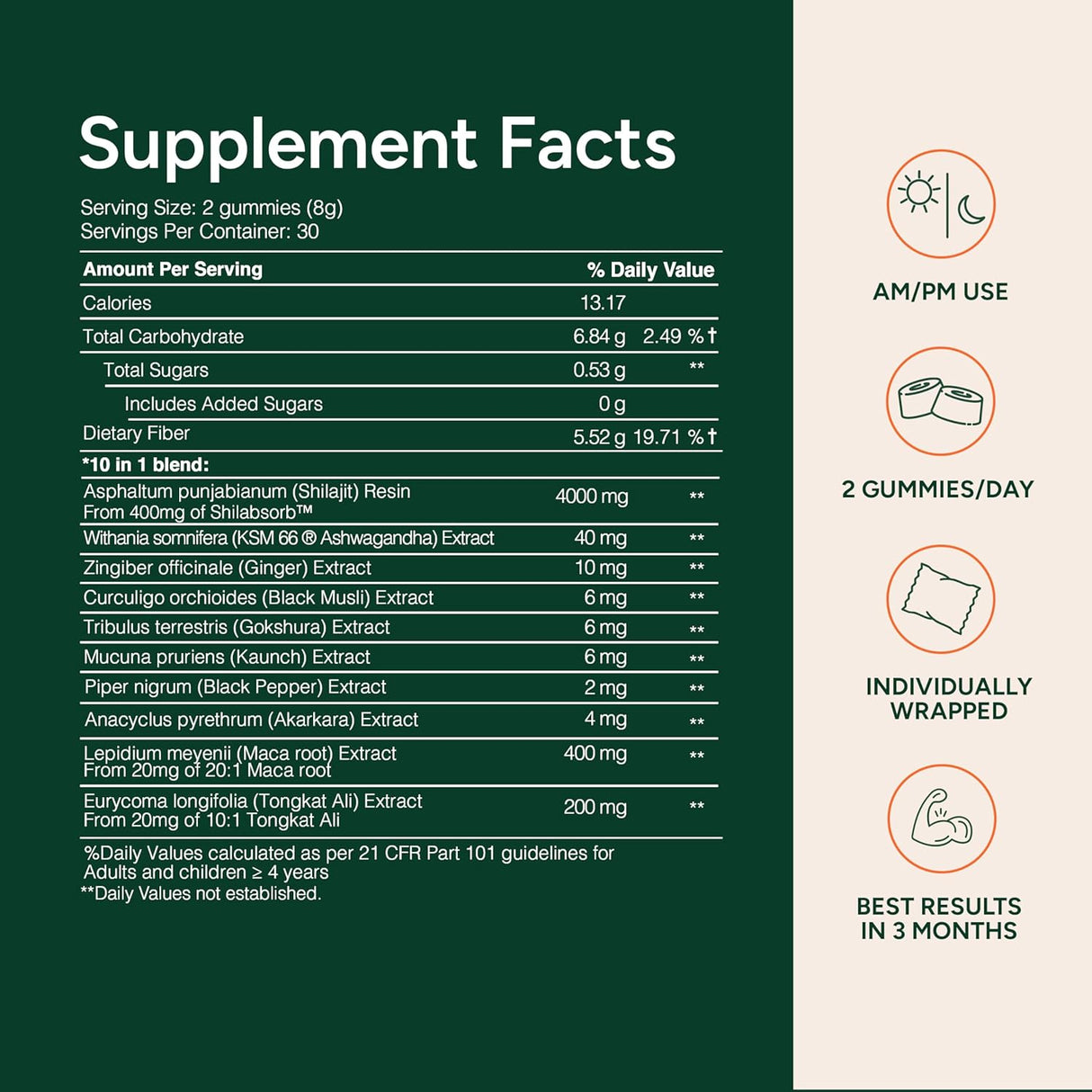 Alpha Gummies con 4000mg de Shilajit, KSM-66, Maca, Tongkat, 75% ácido fúlvico, 60u