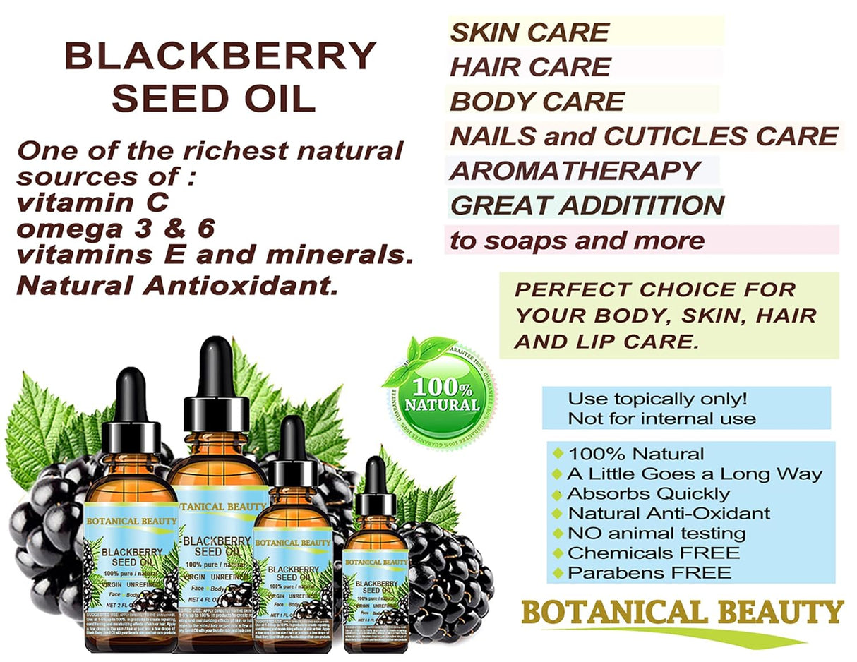 Aceite de Semilla de Mora Virgen Natural para Cara, Piel y Cabello