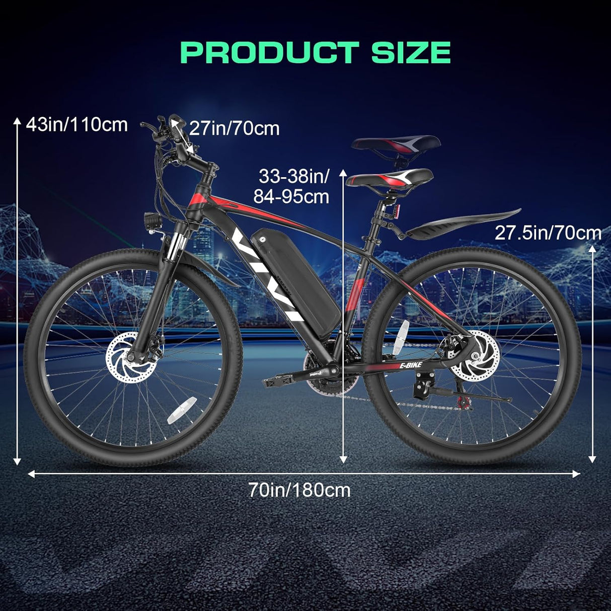 Bicicleta Eléctrica Vivi 27.5 500W 21 Velocidades, Modelo E-MTB