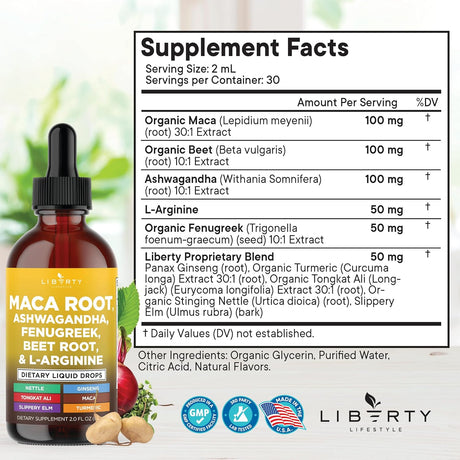 Suplemento líquido de Maca, Ashwagandha y más, 2oz